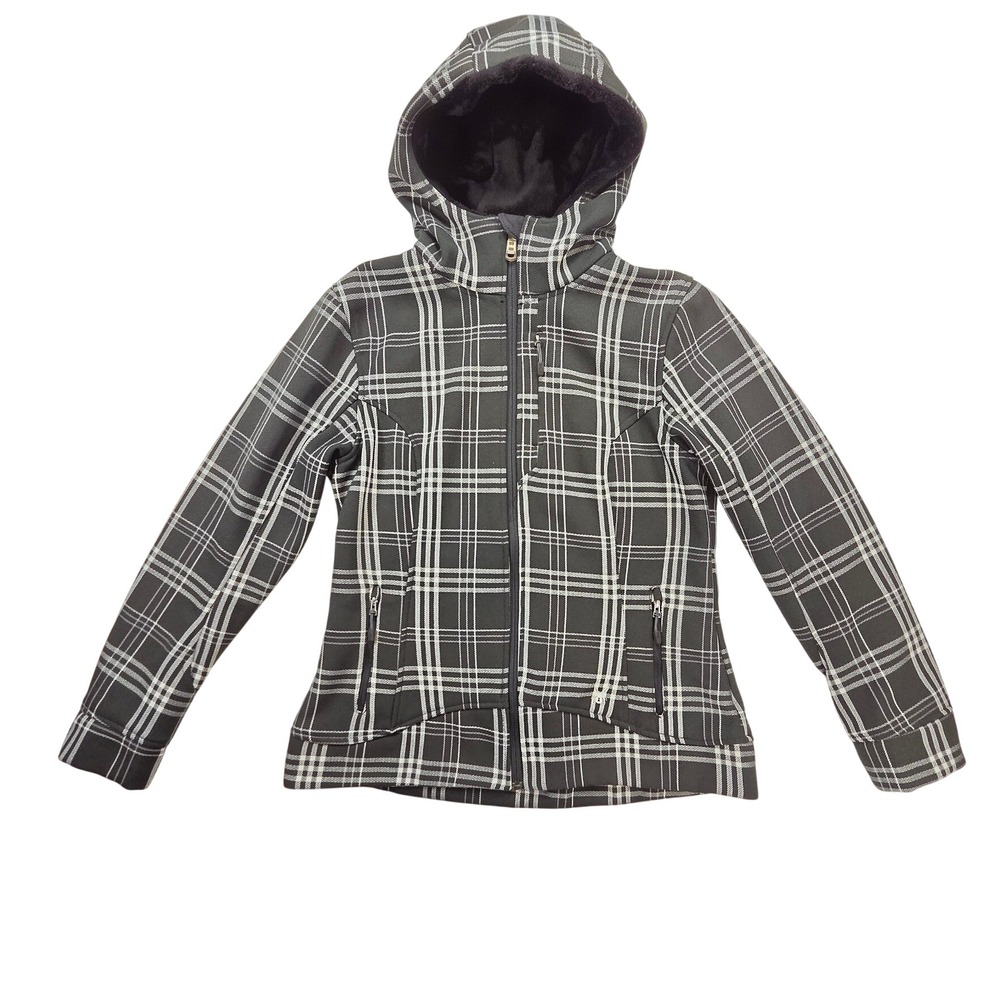 Spyder Women's Size Black Fleece Lined Plaid Hoodie Fall Winter Coat Jacket Goth